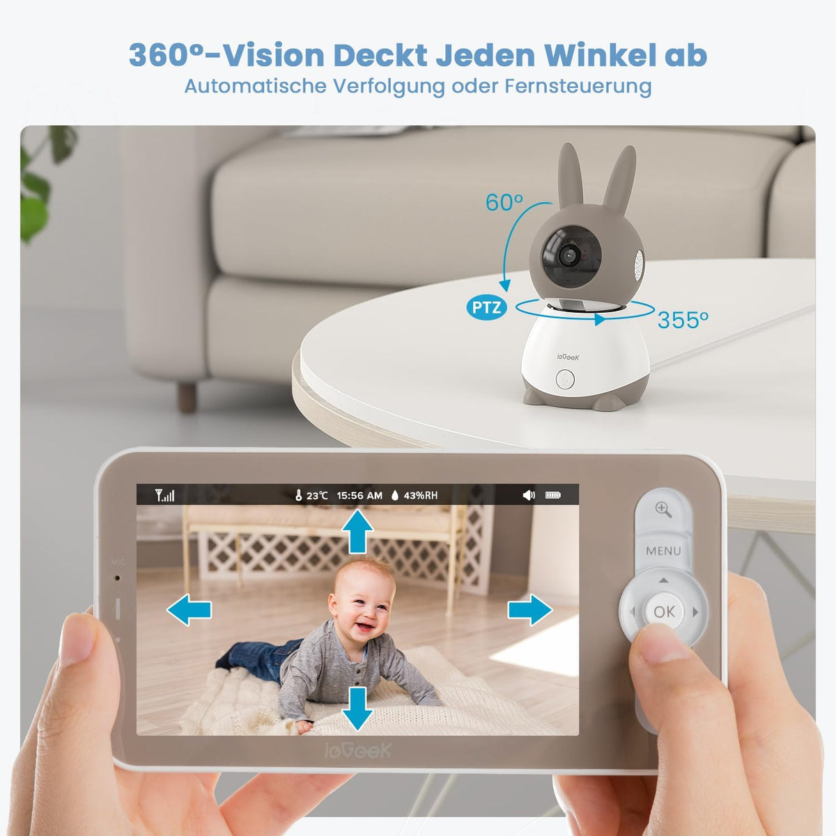 ieGeek Babyphone mit Nachtsicht - 2K 5" WLAN PTZ Kamera für rundum Sicherheit