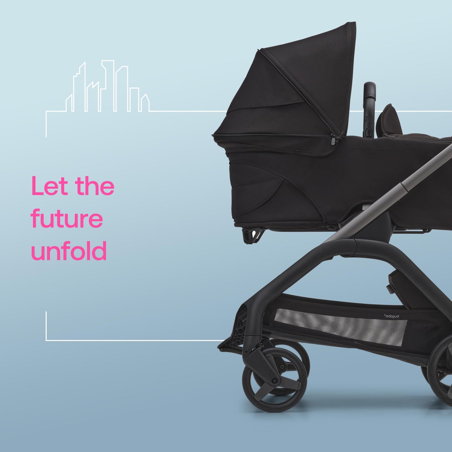 Bugaboo Dragonfly Liegewanne mit Lüftungsfenstern, einhändig faltbar in jeder Position, kompatibel mit dem Bugaboo Dragonfly City-Kinderwagen, Midnight Black