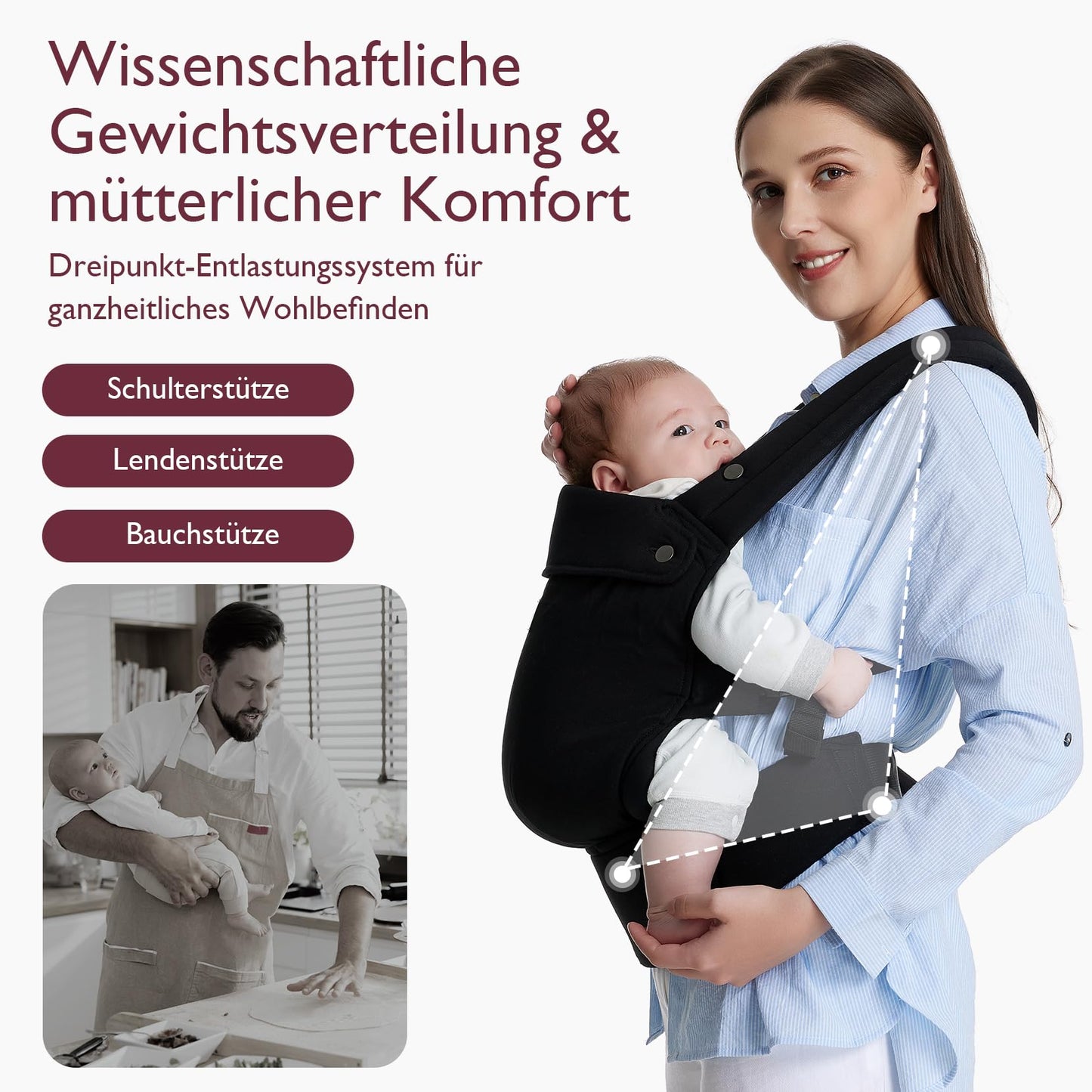 Momcozy Babytrage aus 100% Baumwolle – Baby Carrier für Kleinkind (3-24 Monate, 3,2-20 kg) · Ergonomische M-Position · X-Rücken · Taillengurt 64-127cm, Khaki