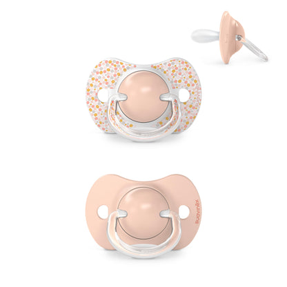 Suavinex, Set mit 2 Schnullern für Babys 0-6 Monate, Symmetrisch, Super weich und flexibel, Dreams Pink, 2er-Pack