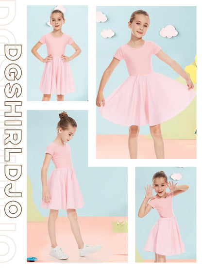 DGSHIRLDJO Mädchen Kurzarm Baumwolle Sommerkleid Einfarbig A-Linie Twirly Skater Kleid Kleider für Mädchen 3-12 Jahre Party Festliche Schule Prinzessin Hochzeit