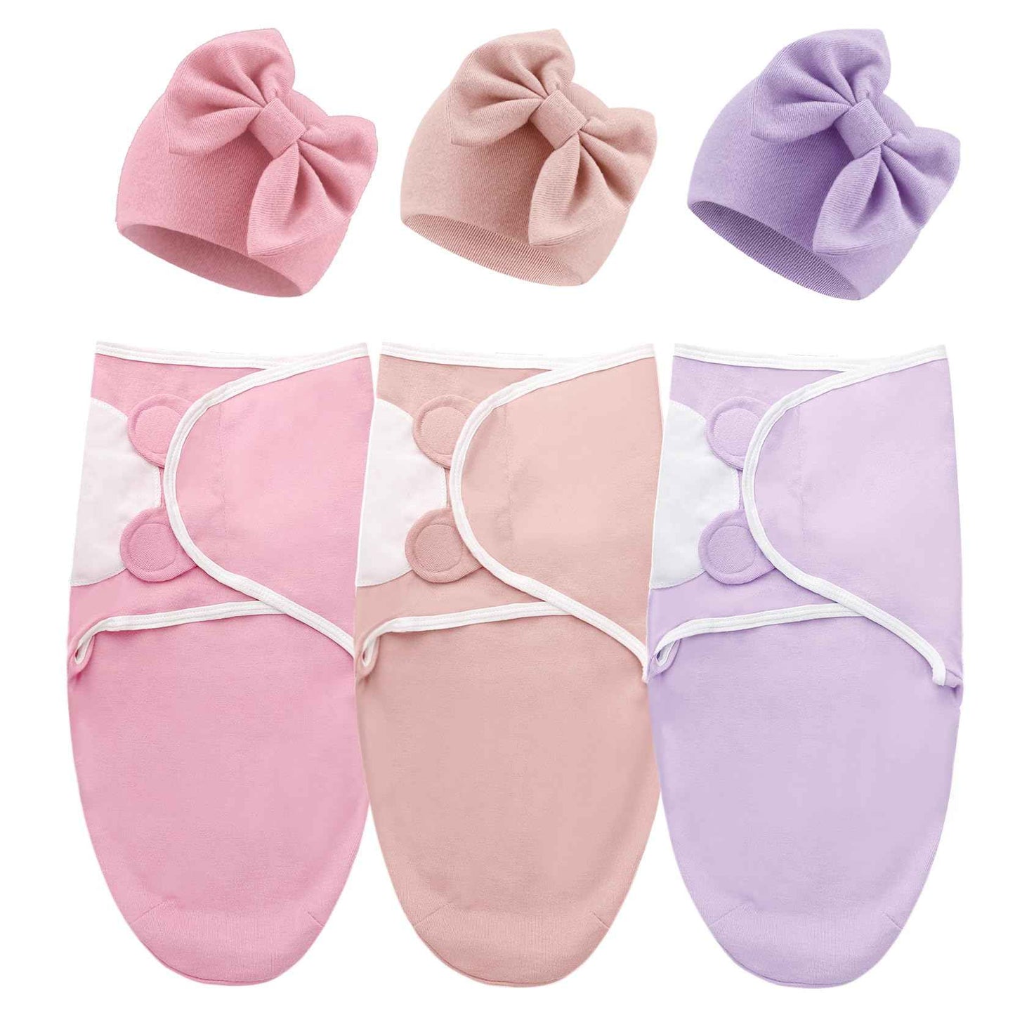 DRESHOW Neugeborene Swaddle Decke Hut Set Baby Gedruckt Swaddles Säugling Einstellbar Schlafsack für 0-3 Monate Mädchen Jungen