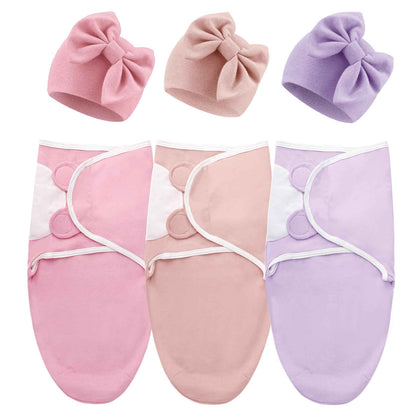 DRESHOW Neugeborene Swaddle Decke Hut Set Baby Gedruckt Swaddles Säugling Einstellbar Schlafsack für 0-3 Monate Mädchen Jungen