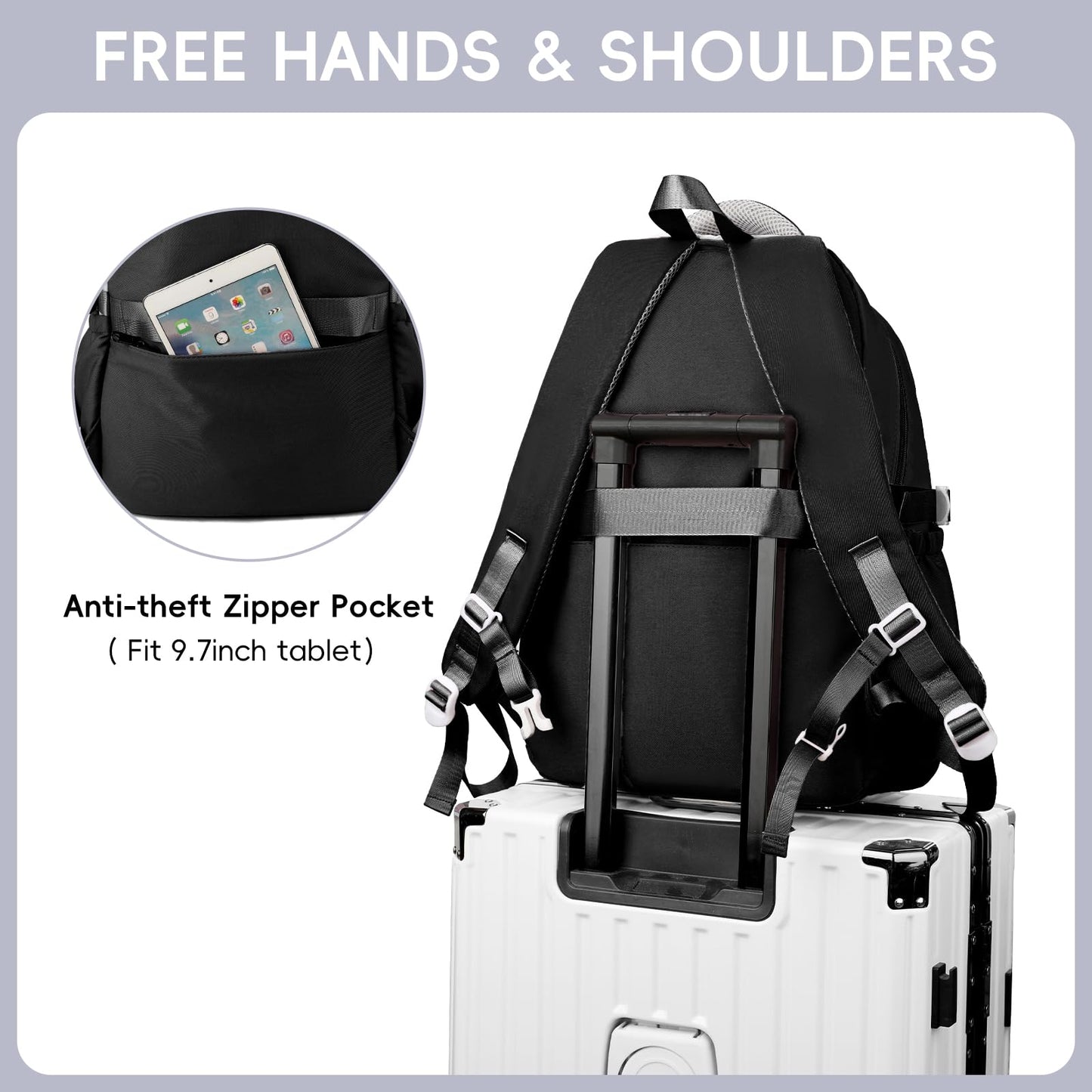 School Backpack Teenager - 36L School Bag for Girls from 5th Grade, Large Backpack for Middle and High School, Casual Children's Backpack with Cute Pendant and Trolley Strap, black, Backpack 