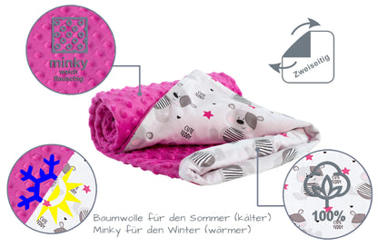 Medi Partners Babydecken Baby 100% Baumwolle Krabbeldecke Babydecke 75x100cm doppelseitig Kinderbett Minky Kuscheldecke Kinderwagen (REH mit grauem Minky)