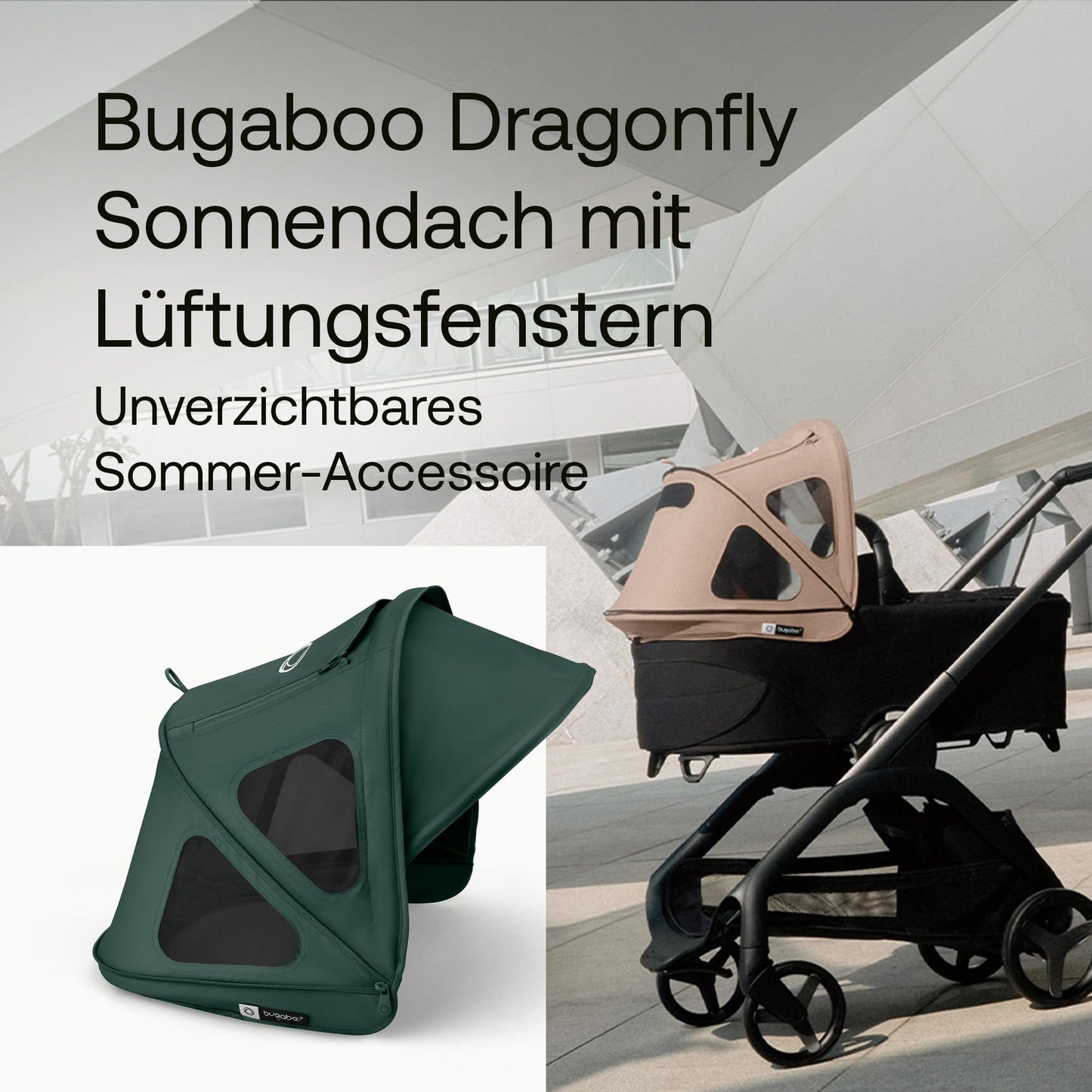 Bugaboo Dragonfly Sonnendach mit Lüftungsfenstern, ausziehbar für zusätzlichen und optimalen Sonnenschutz, wasserabweisend, Deep Indigo