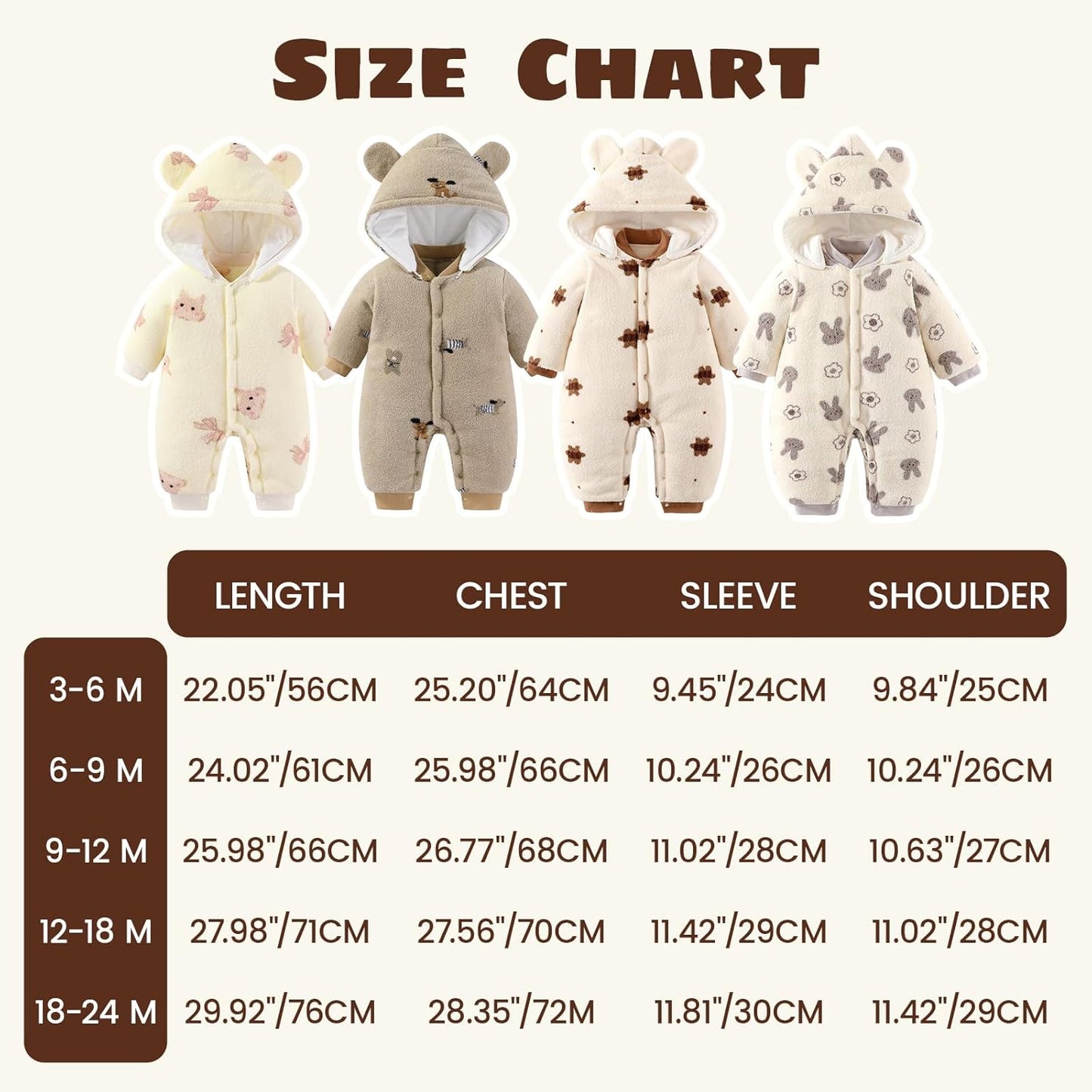 Baby Winter Schneeanzug Neugeborenen Winter Strampler mit Kapuze Fleece Winteranzug Kinder Mädchen Jungen Langarm Overall für 0-12 Monate