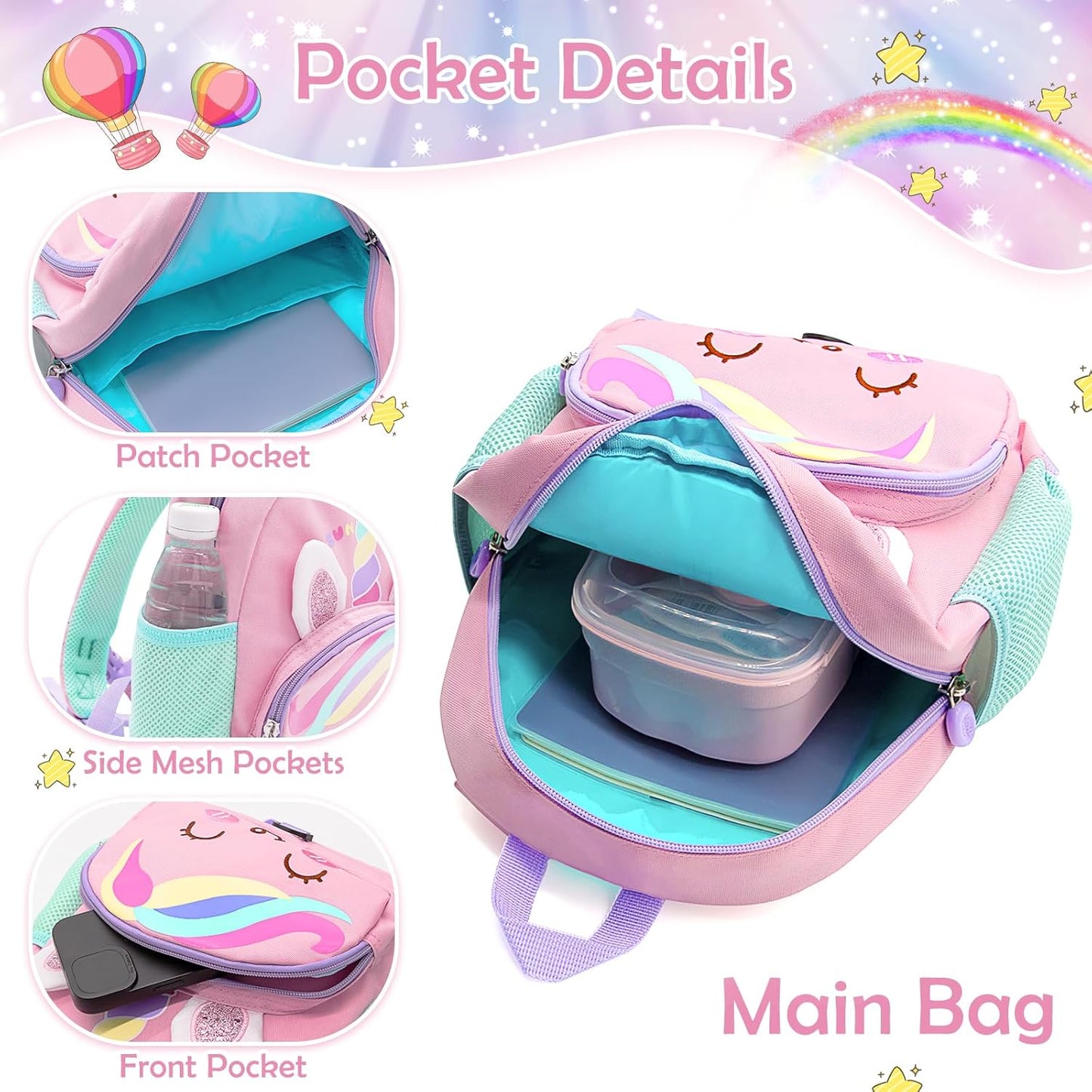 Kinderrucksack Mädchen Kleiner Rucksack Kinder mit Brustgurt, Rosa | Leicht Wasserdicht Vorschule Kleinkind, Schulrucksack Einhorn, Tagesrucksack, Kindergarten Schultasche für 1-5 Jahre