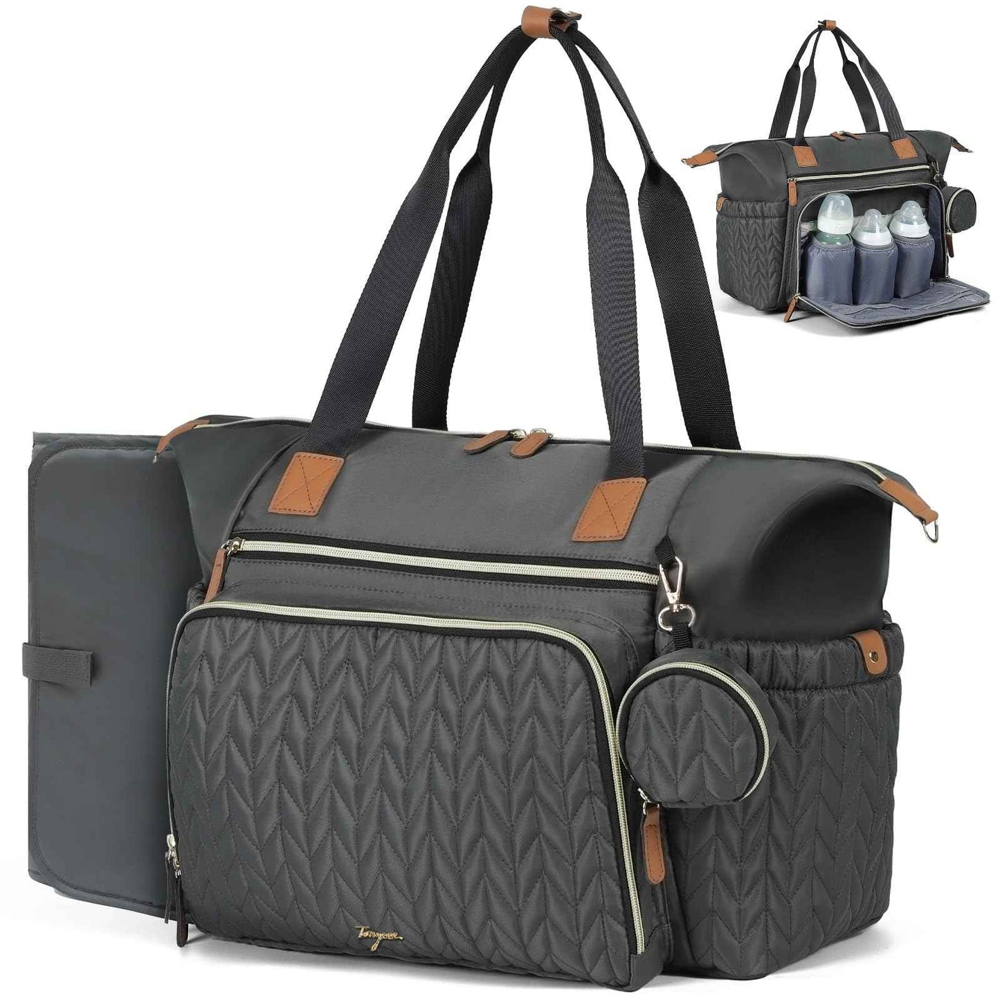 Wickeltasche mit Schnullertasche und Wickelunterlage, Wickelrucksack Multifunktions-Babytasche für Große Reisewindeltasche für Mama und Papa, isolierten Taschen-Dunkelblau