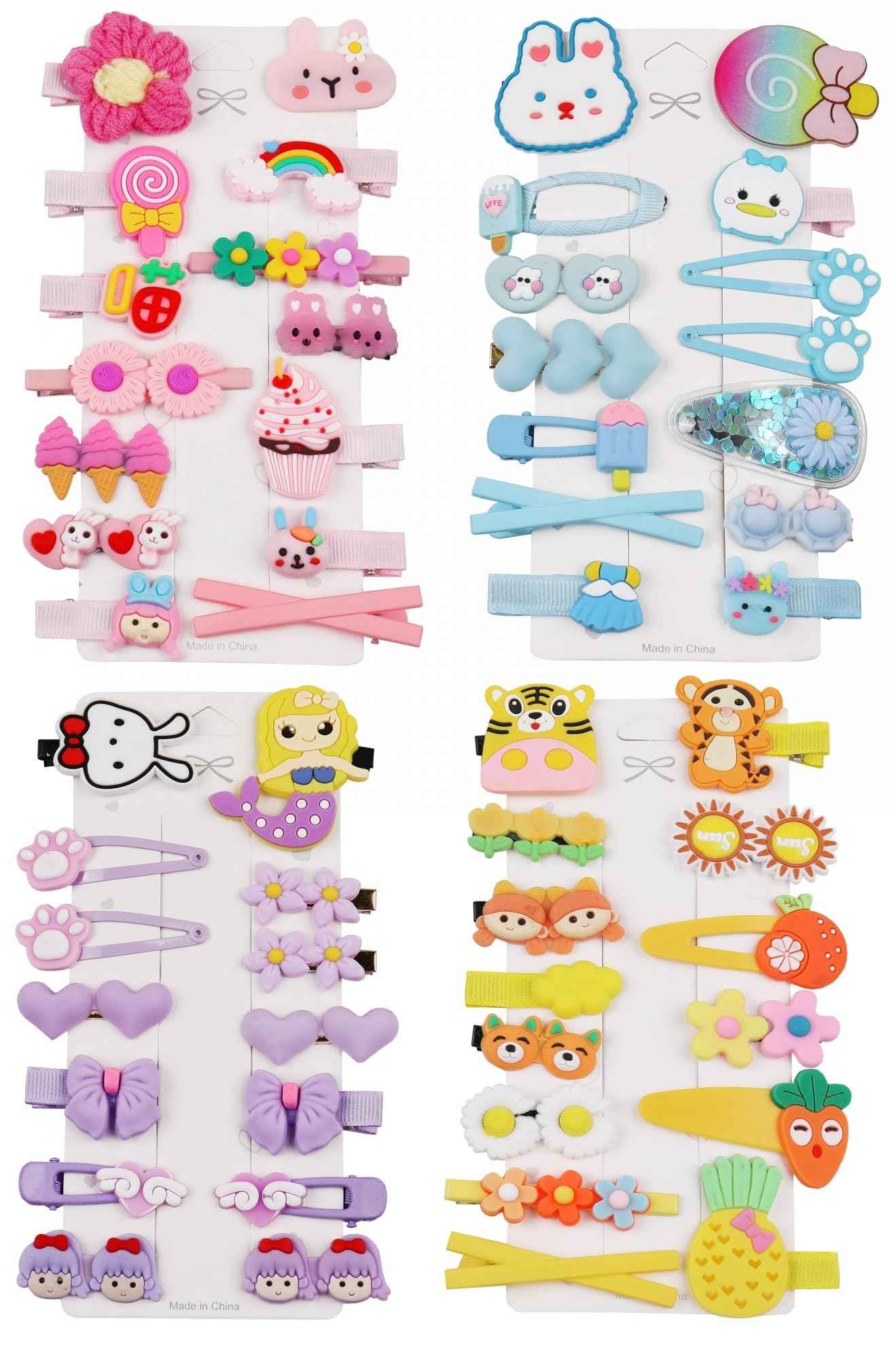 56 Pieces Cute Hair Clips Fashion Hair Accessories for Girls Flowers Fruits Colorful Rainbow Candy Dessert Cute Animal Hair Clips Set Non-Slip Metal Snaps