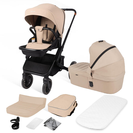 BabyVoyage Kombikinderwagen 2-in-1 ohne Babyschale – Babywanne & Sportsitz, Räder 360° Stoßdämpfer, Federung, höhenverstellbarer Griff, Faltbar, Zubehö-Grün