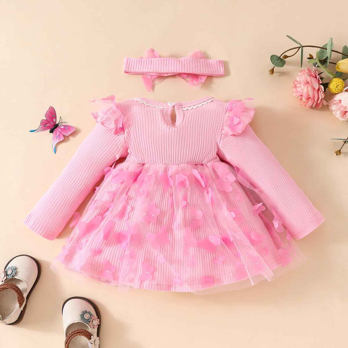 Baby Girl Dress Long Sleeve Newborn Baby Clothing Ruffle Tulle Dress Princess Tutu Skirt for 6 Months - 3 Years