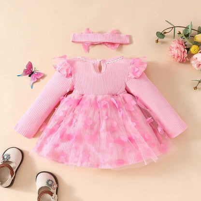 Baby Girl Dress Long Sleeve Newborn Baby Clothing Ruffle Tulle Dress Princess Tutu Skirt for 6 Months - 3 Years