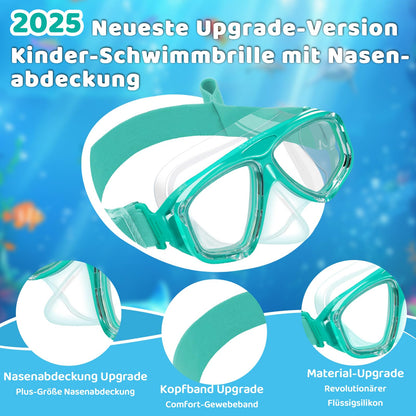Vvinca Swimming Goggles for Kids with Nose Guard and Fabric Strap, Shatterproof, Anti-Fog and Waterproof for Children 3-14 Years