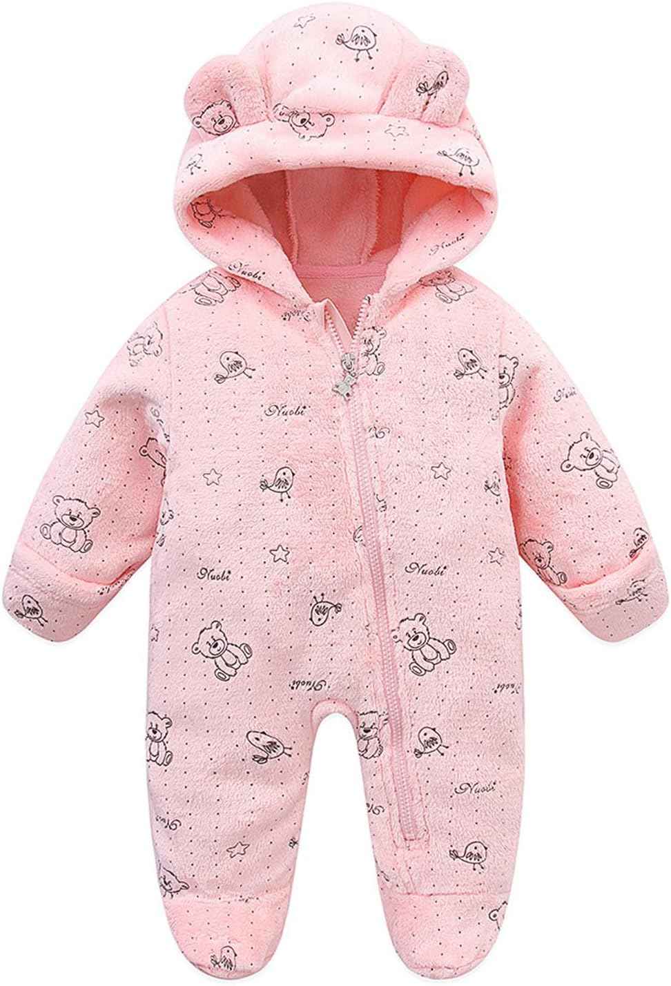 JiAmy Baby Snowsuits with Hood, Baby Jumpsuit Winter Fleece Romper Newborn Boy and Girl One Piece Suit for 0-12 Months
