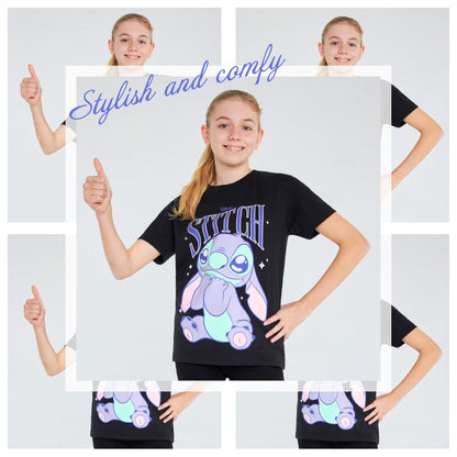 Disney Stitch T Shirt Mädchen Teenagers mit Rundhalsausschnitt 2er Pack Farbenfrohe T-Shirt Kinder Set Geschenke für Mädchen