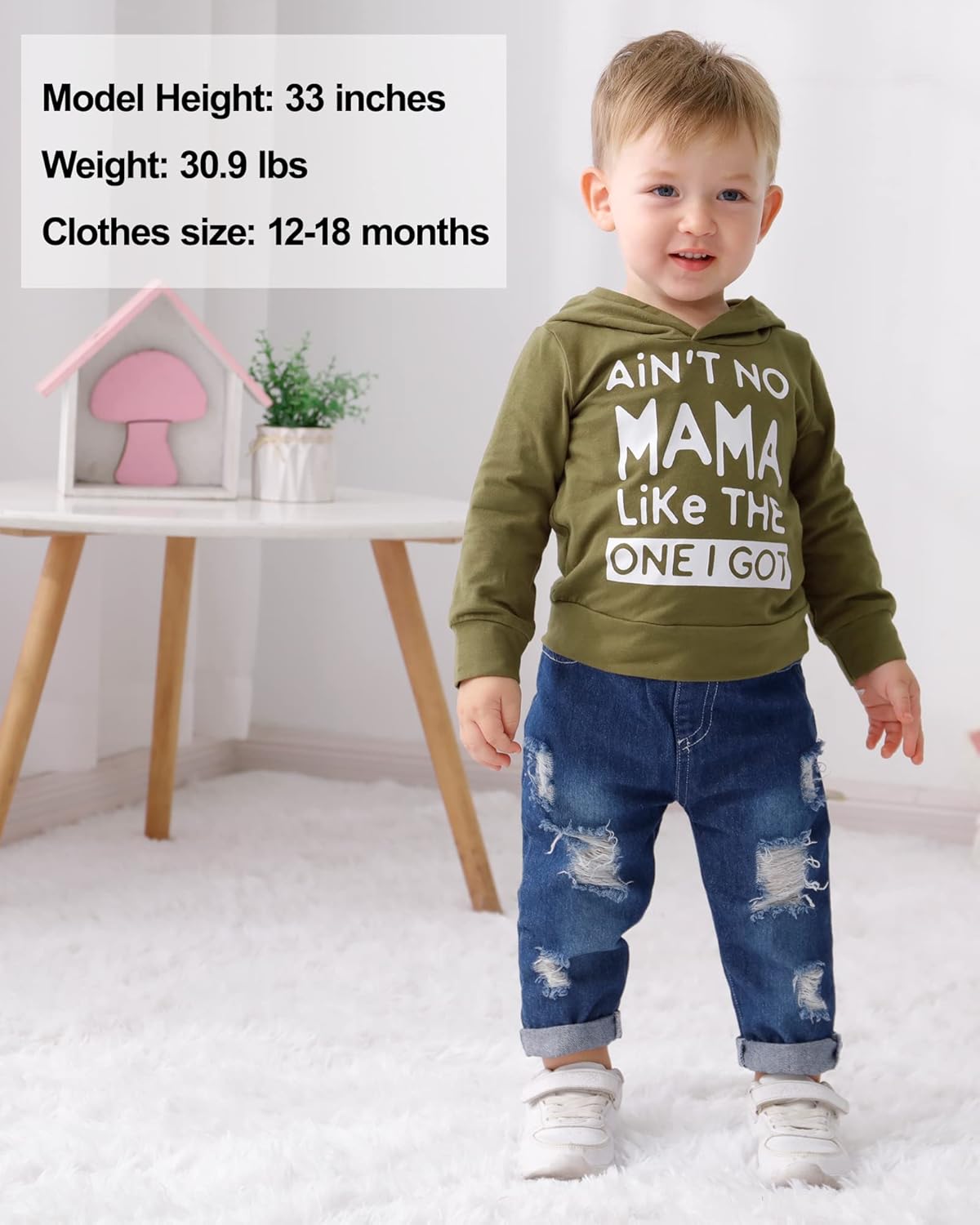 SOLOYEE Baby Boys Outfits Clothing Sets Toddler Clothing Boy 1-5 Years Letter Pattern Long Sleeves with Hood Sweatshirt and Baby Jeans Boy 2-Piece Set