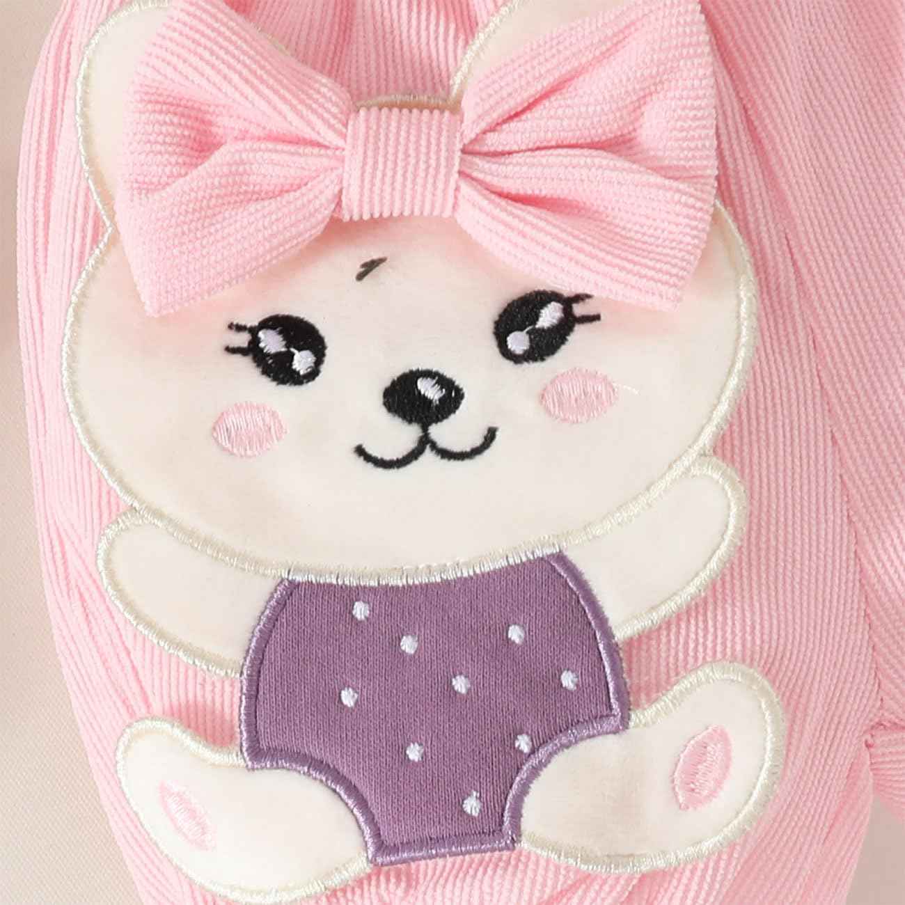 Baby Mädchen Kleidung Sets, Kurze Ärmel Snap Knopf Schritt Rundhalsausschnitt Karikatur Bär Love Herz Dehnen Shorts Schleifenknoten Stirnband Sommerkleidungs-Sets Klamotten, Rosa 0-18 Monate