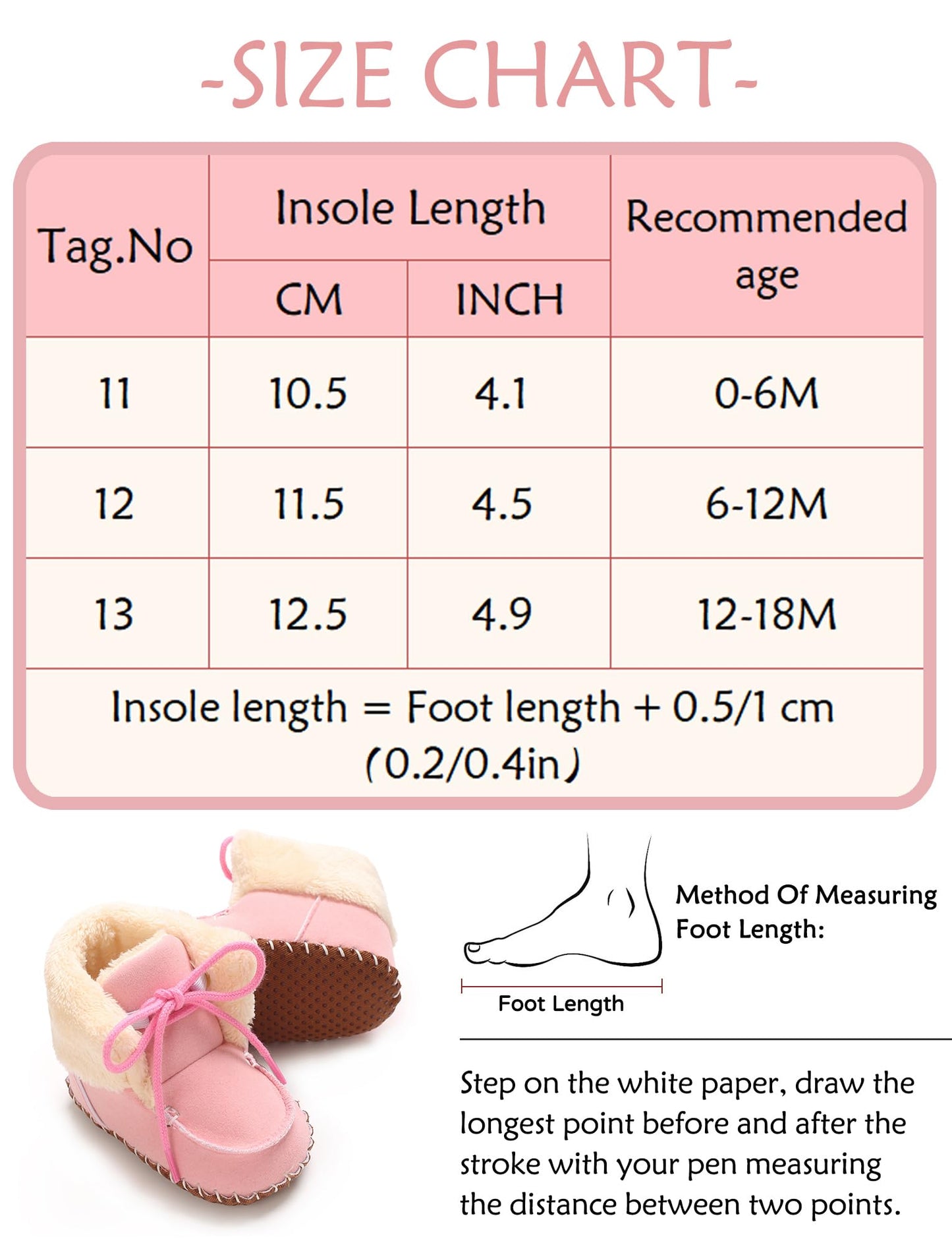 Adigau Baby Boys Girls Winter Boots Soft Sole Warm Boots Lace Flat Prewalker Snow Boots 0-18 Months