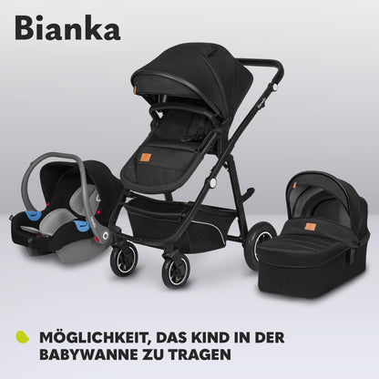LIONELO BIANKA Children's Pushchair 3-in-1 (22 kg) Baby Carrycot (9 kg) Baby Seat (13 kg), Foldable, Travel System, Backrest Adjustment, Wheels 360o Shock Absorber, Hood XXL