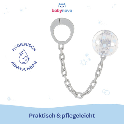 babynova Schnullerkette mit Clip - Schnullerhalter kompatibel mit Schnullern mit Ring - Kinderwagen Zubehör - BPA-frei - Rosa Herzen