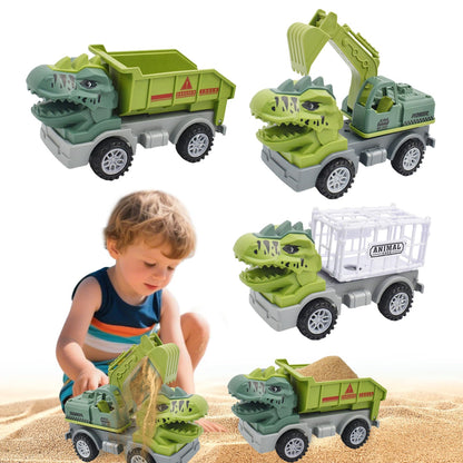 Baustellenfahrzeuge ab 3 Jahren, Set mit 3 Dinosaurier-Sandgruben-Spielzeugset mit Bagger, Transporter, Muldenkipper, robustem Sandspielzeugfahrzeugen Auto, geeignet als Sandspielzeug für Kinder ab 2+ (01)