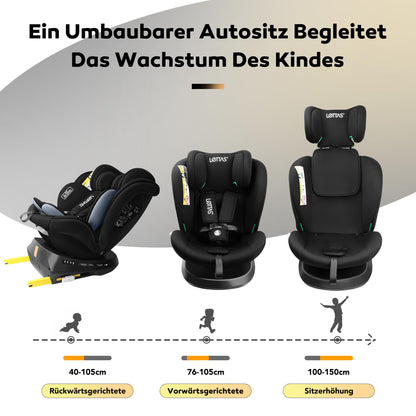 LETTAS I-Size 360°Drehung Autositz 40-150 cm, ca. 0 bis 12 Jahre, Isofix Kinderautositz mit Verstellbarer Kopfstütze, ECE R129 - Meloni2