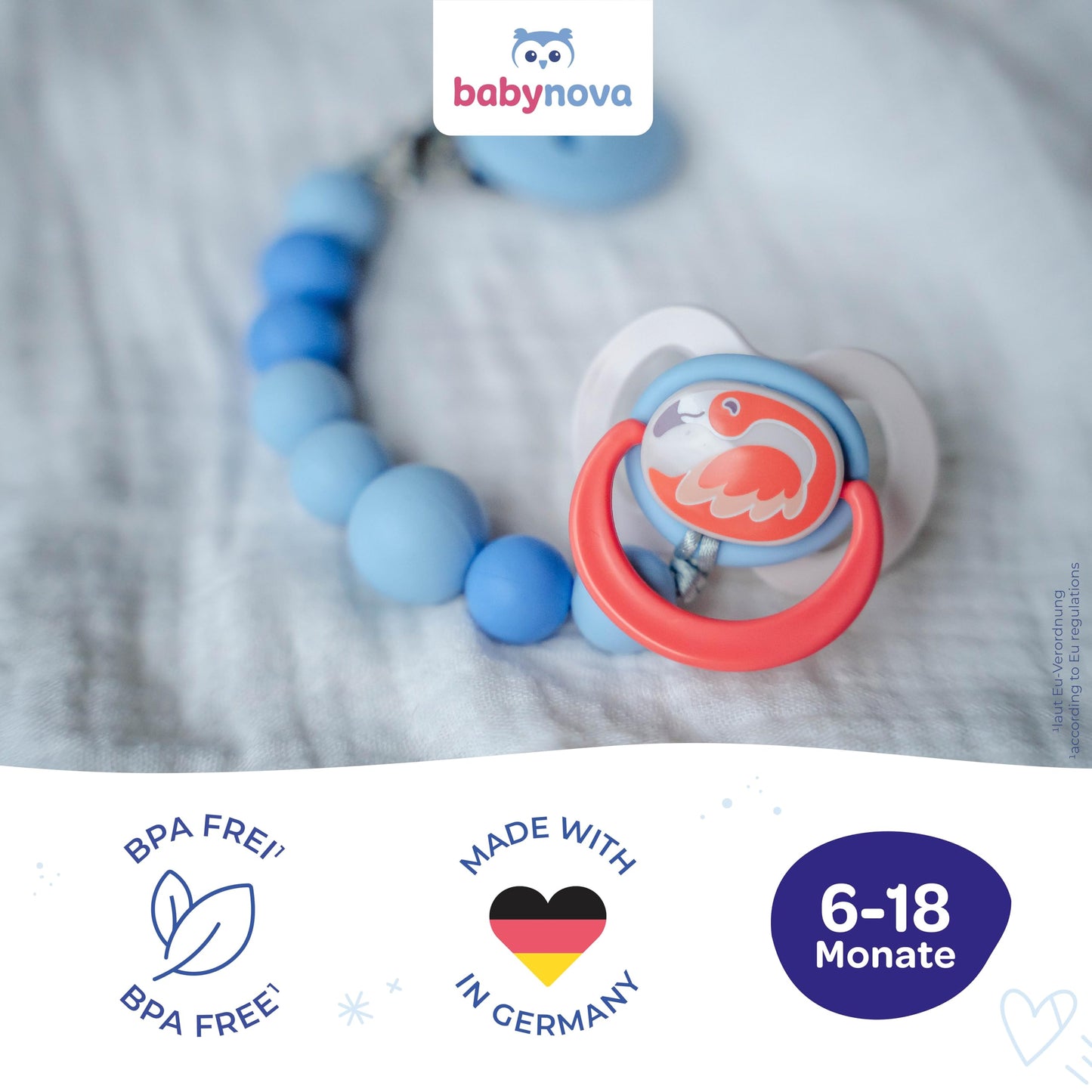 babynova Silikon Schnuller 2er-Set mit Sterilisationsbox - Schnuller Größe 1, 0-6 Monate - kiefergerechter Nuckel – BPA-frei – Made in Germany - Elefanten