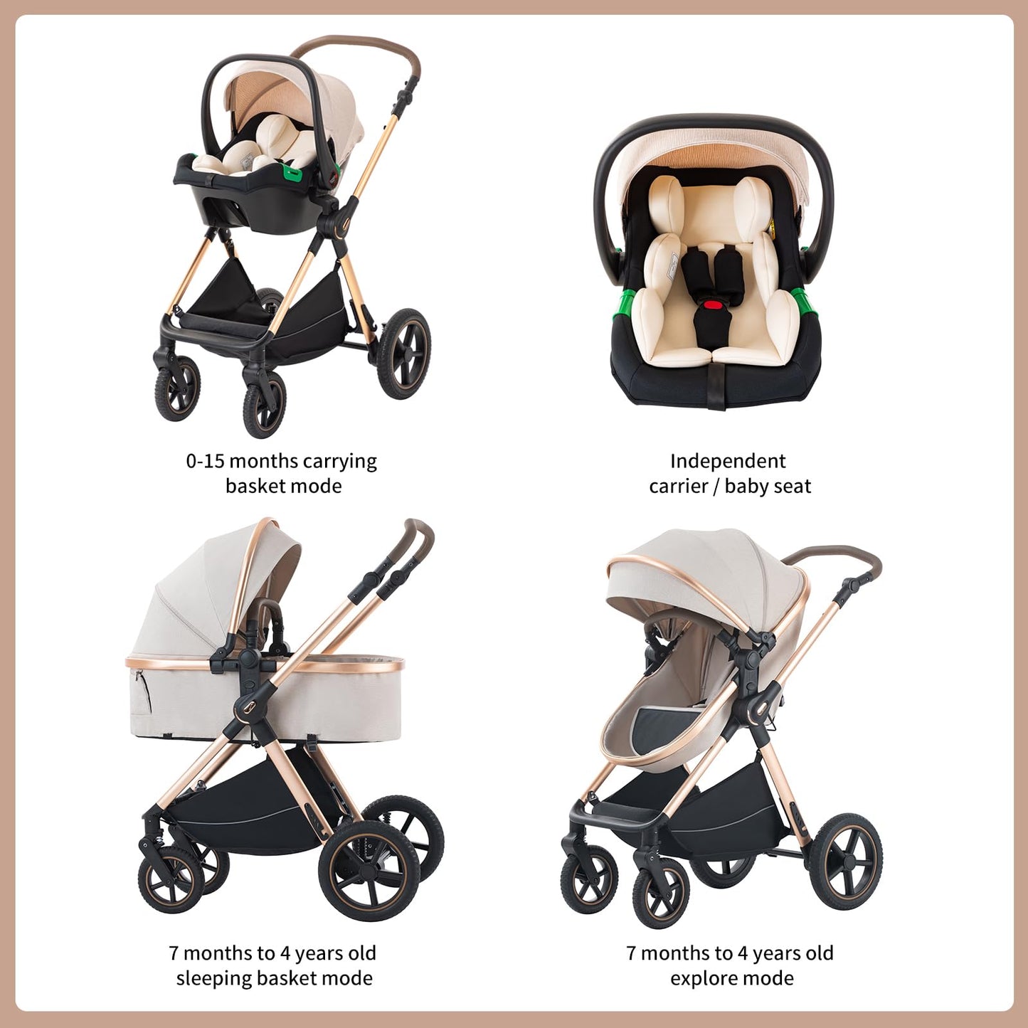 BEBBY 3-in-1 Kinderwagen KombiKinderwagen-Set 2-in-1 Buggy faltbar Luxus Hochlandschaft Neugeborenes Tragbarer Kinderwagen Zusammenklappbarer Kinderwagen Kinderwagen Travel System (D2-DEEPGREY)