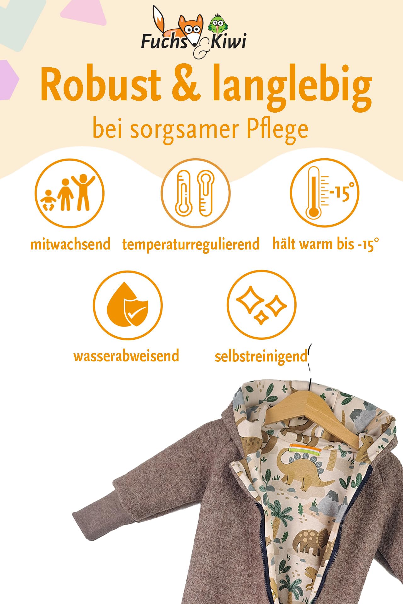 Fuchs & Kiwi Walkoverall Baby Boys - Natural Virgin Wool & Jersey Lining - Oeko-Tex, Skin-Friendly - Handmade in Berlin - Wool Walk Overall Baby & Toddler - Winter & Autumn