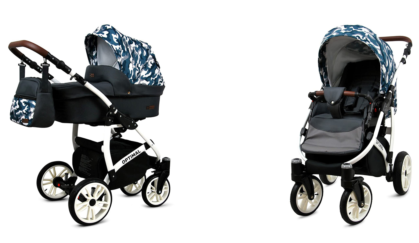 BabyLux® Kinderwagen Set 4 in 1 - Optimal - incl. Babywanne, Buggy Sportsitz, Auto-Babyschale, ISOFIX-Basisstation - Autositz - Kinderwagenset - Kombikinderwagen mit Wickeltasche usw.