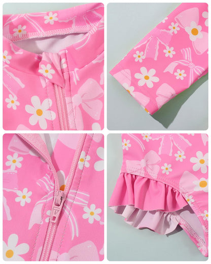 Baby Badeanzug Mädchen mit Sonnenhut Langarm UV Schutz Badebekleidung Für Baby-Mädchen Bademode Schwimmanzug