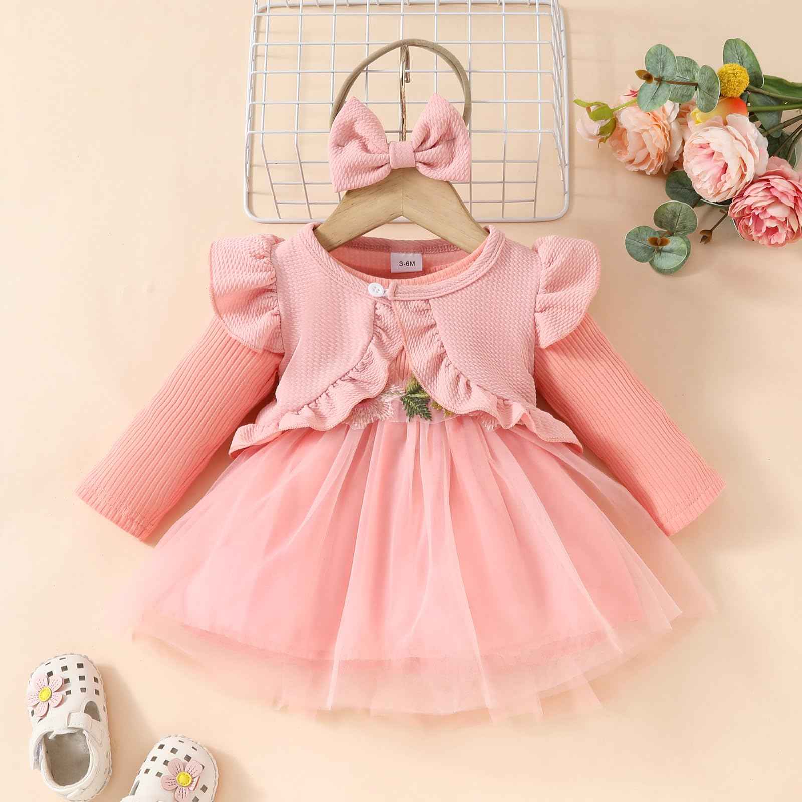 Toddler Baby Girl Dress and Cardigan Set Long Sleeve Cotton Princess Tutu Dresses with Outfits Coat