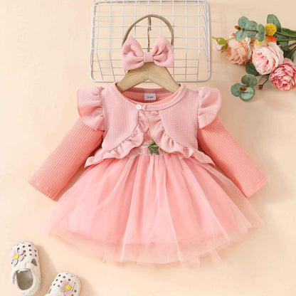 Toddler Baby Girl Dress and Cardigan Set Long Sleeve Cotton Princess Tutu Dresses with Outfits Coat