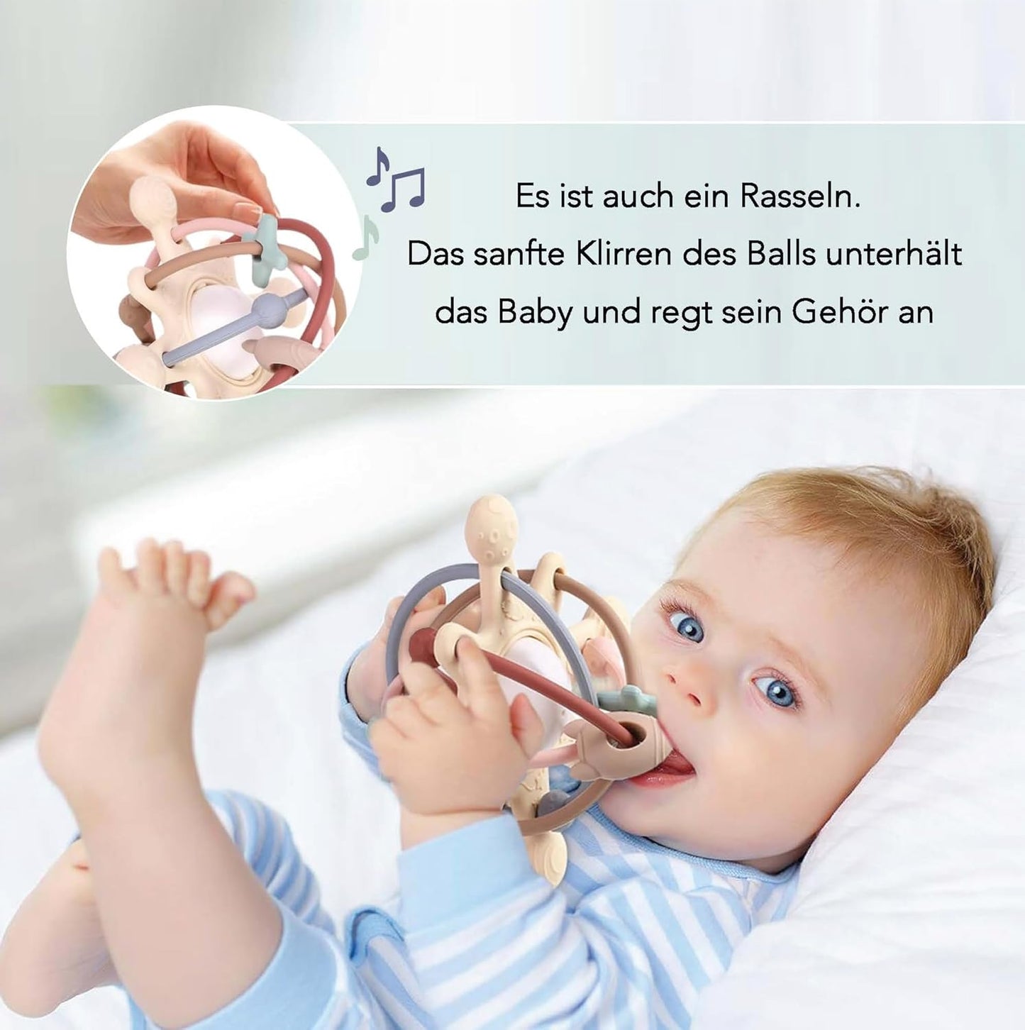 Colifree® - Beißring Baby, Baby Spielzeug ab 3 Monate, Flexibles Design mit Rassel, Beißspielzeug, Zahnungshilfe baby, Greifball für babys, Leicht zu Greifendes, Ideal Fūr Kleine Hände