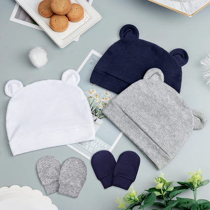 DRESHOW Neugeborenes Baby Mütze Hut und Handschuhe Set Beanie Bekleidung Unisex Infant Hut Kindergarten Mütze Baby Jungen Mädchen 0-6 Monate