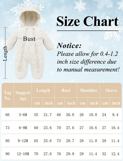 NEAWEALY Baby Winter Jumpsuit Girls Boys Romper Romper with Hood Snowsuits Newborn Sleep Romper Zip Romper with Shoes Playsuit