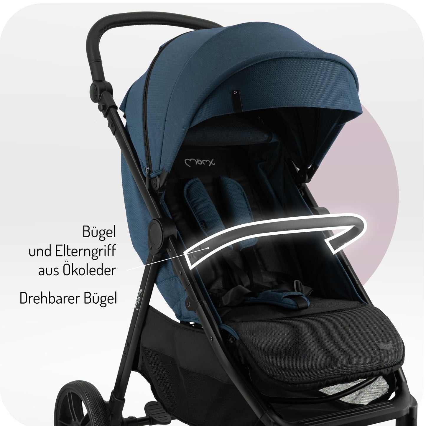 MoMi Kinderbuggy CLARA, Kinderwagen ab dem 6. Lebensmonat, bis 22 kg Körpergewicht, 5-Punkt-Sicherheitsgurt, Fußsack, Getränkehalter, Einkaufskorb, Wickeltasche, Insekten- und Regenschutz