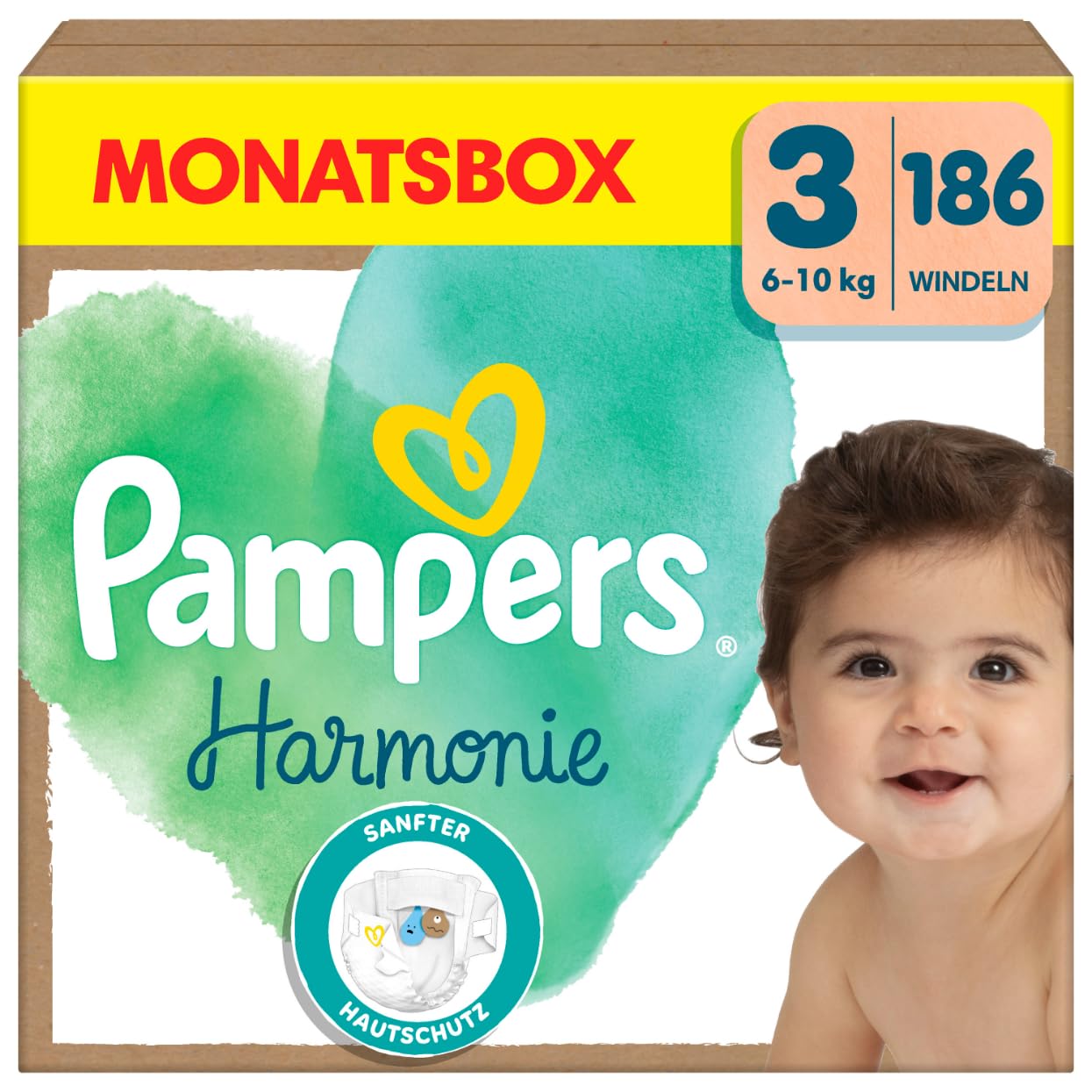 Pampers Harmonie Windeln Größe 2, 204 Windeln, 4kg-8kg, sanfter Hautschutz mit 100Prozent Pampers Schutz