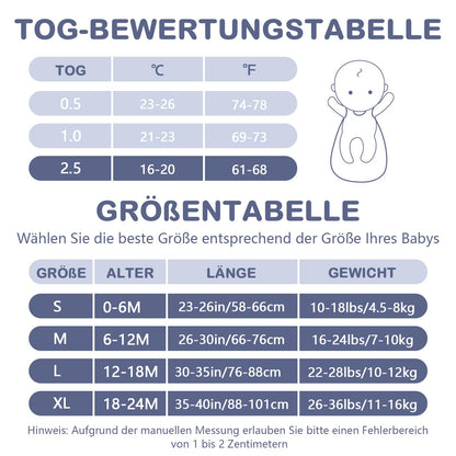 Mosebears Baby Sleeping Bag Winter 2.5 Tog, 100% Cotton Baby Winter Sleeping Bag for Babies 0-24 Months, M (6-12 Months)