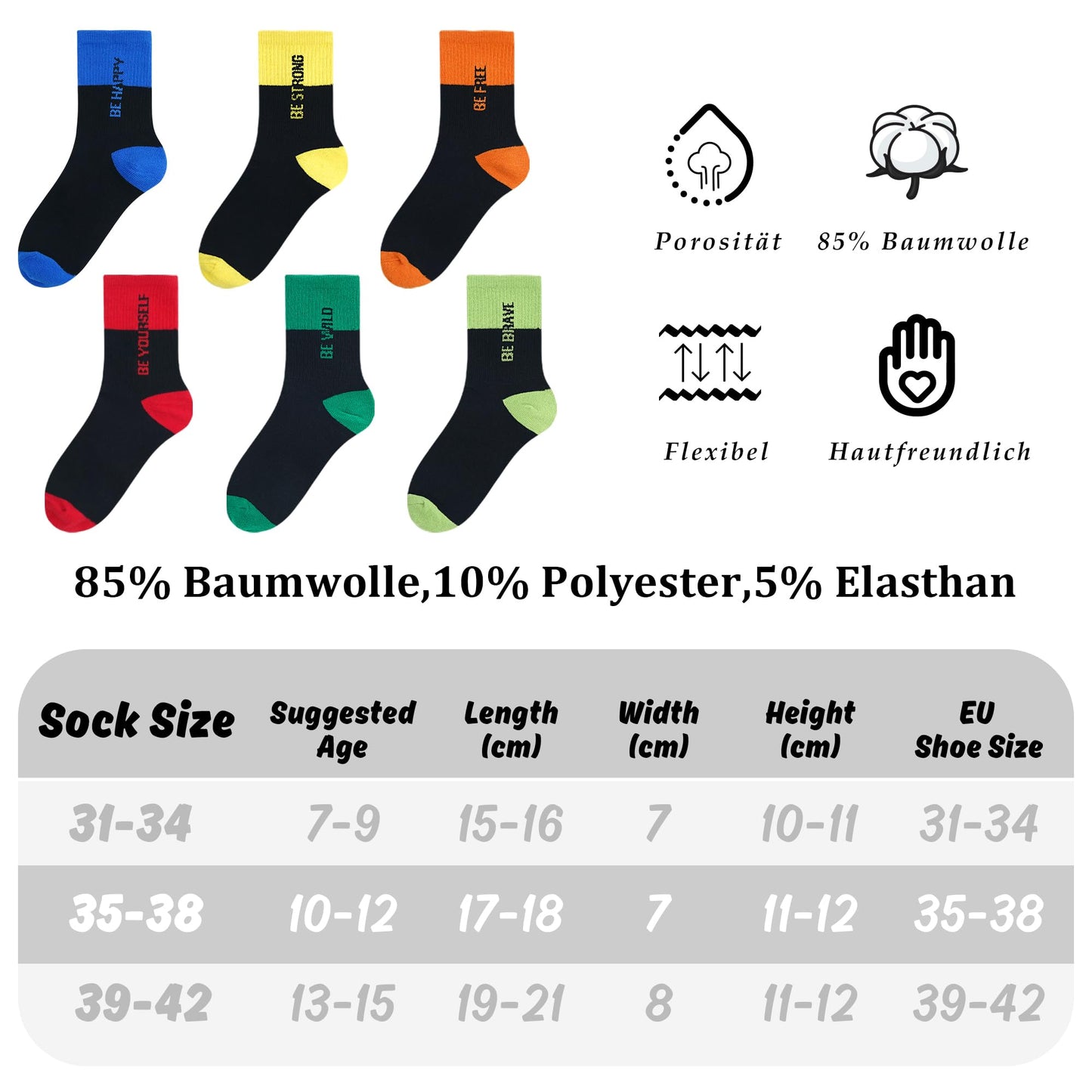 Libella 12 Paar Kindersocken Jungen Mädchen Sportsocken Fussball Wintersocken Baumwolle bunt Cotton modische makronen Füßlinge 2889VA