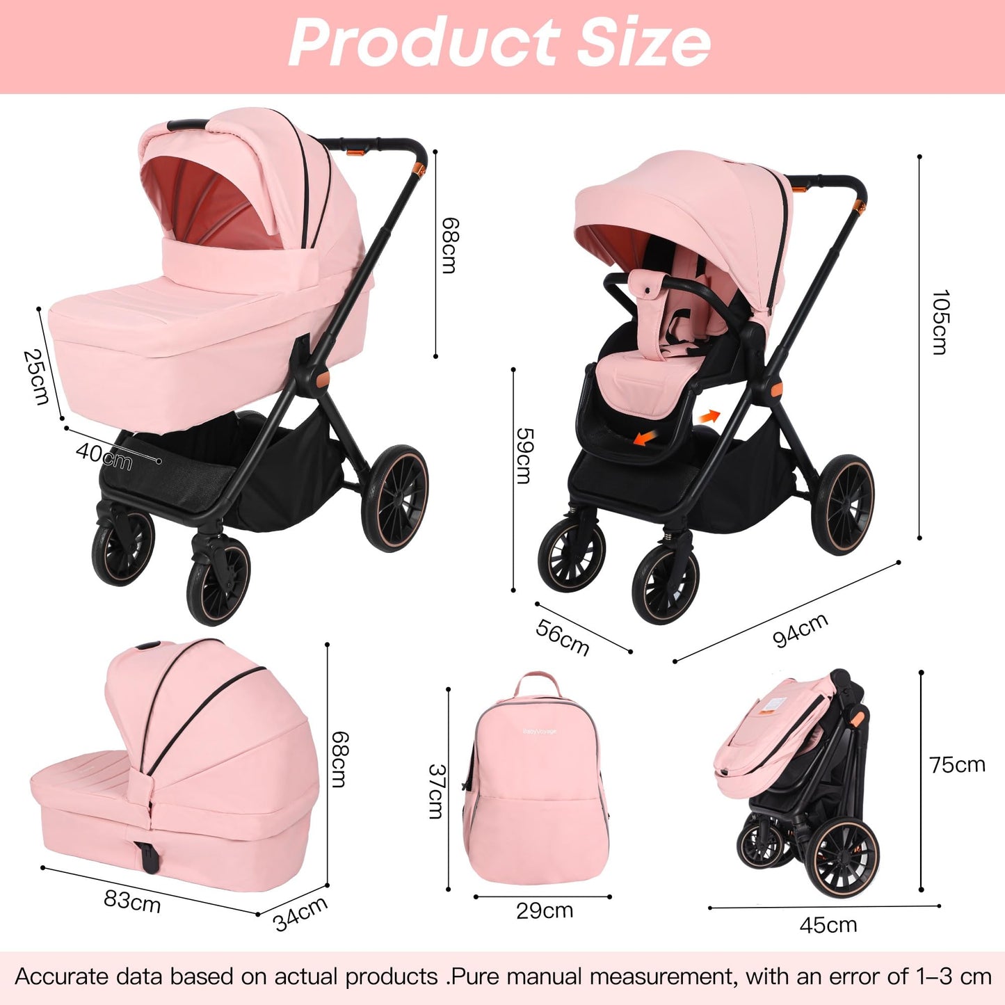 BabyVoyage Kombikinderwagen 2-in-1 ohne Babyschale – Babywanne & Sportsitz, Räder 360° Stoßdämpfer, Federung, höhenverstellbarer Griff, Faltbar, Zubehö-Grün