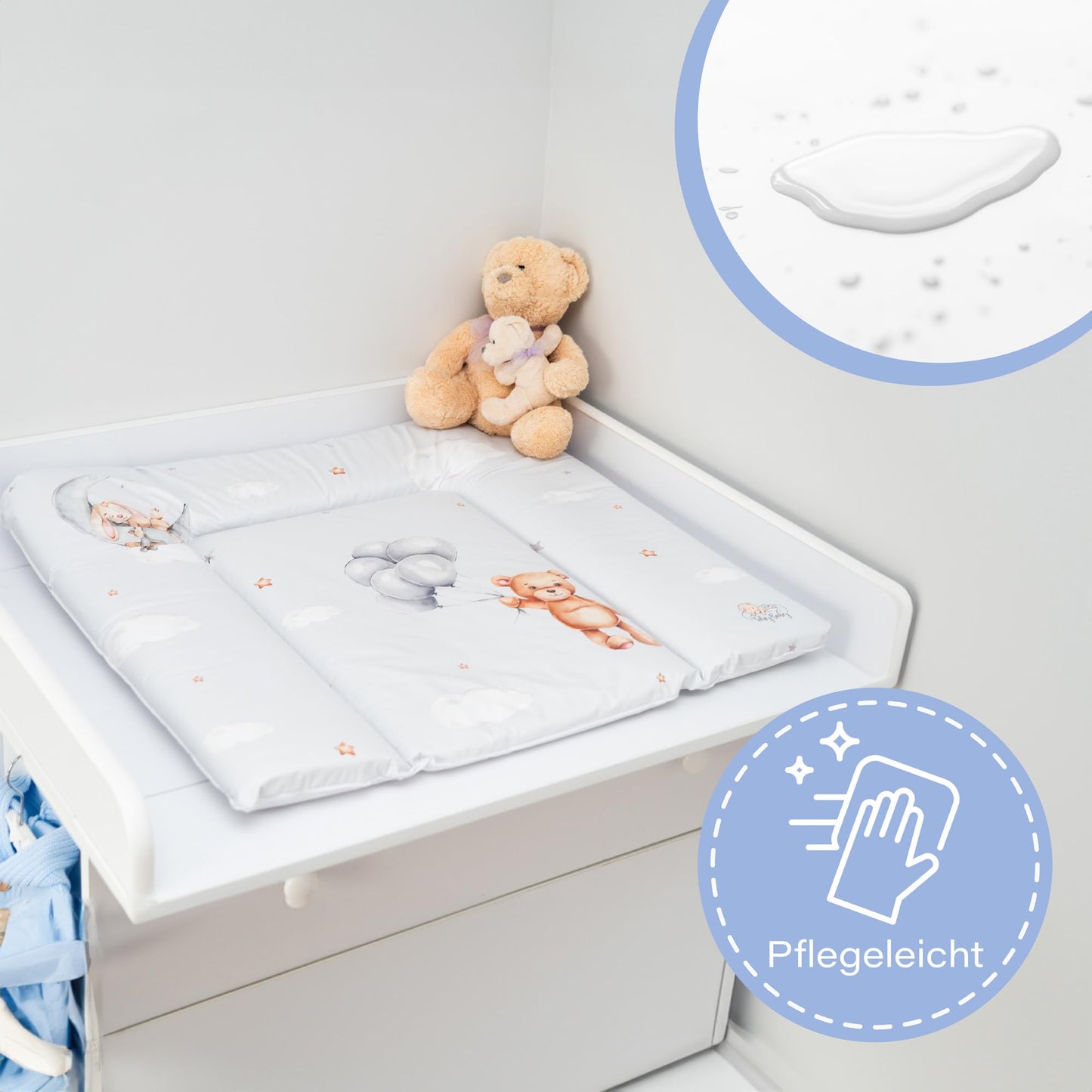 Wickelauflage Wickelunterlage abwaschbar und wasserdicht 75x72 cm - Wickelmatte zum Auflegen auf Wickeltisch Wickelaufsatz Wickelkommode oder Waschmaschine changing mat 75 x 72 Safari Motiv