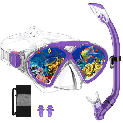 JEMULICE Taucherbrille Kinder, Schwimmbrille Kinder Schnorchelmaske für Jungen Mädchen, Tauchmaske mit Nasenabdeckung 180°Panorama HD Anti Nebel Anti-Leck Schwimmmaske für Kinder 4-16 Jahre