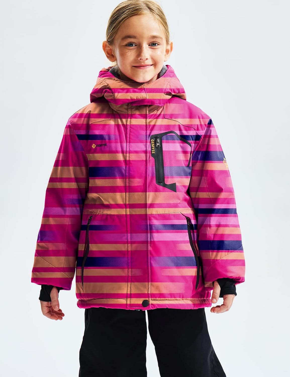 Gemyse Boys' Waterproof Ski Jacket, Windproof Fleece Jacket, Outdoor Winter Jacket, Rain Jacket with Hood