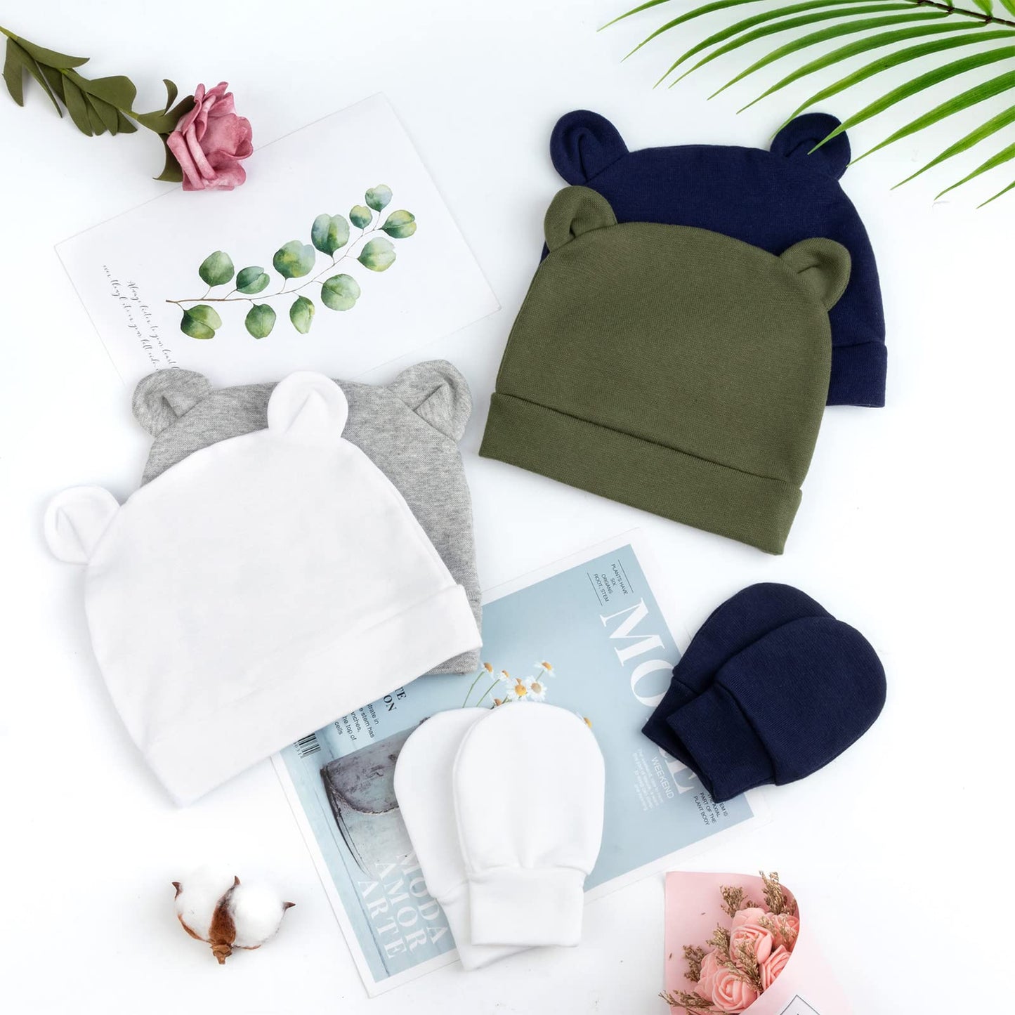 DRESHOW Neugeborenes Baby Mütze Hut und Handschuhe Set Beanie Bekleidung Unisex Infant Hut Kindergarten Mütze Baby Jungen Mädchen 0-6 Monate