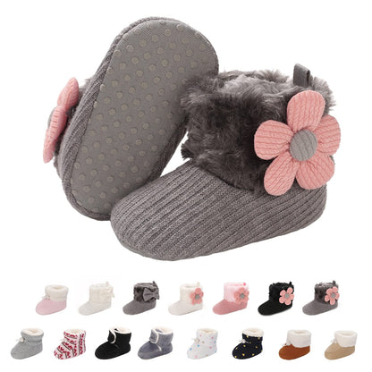 Baby Newborn Fleece Bootie, Winter Warm Non-Slip Soft Sole Winter Shoes, Sock Shoes, Cute Adjustable Crawling Shoes, Prewalker Boots for Girls and Boys, Toddler Size 0-18 Months