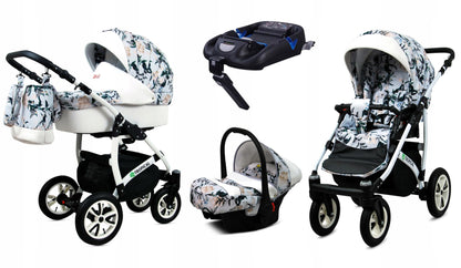 BabyLux® Bambimo Pushchair Set 3 in 1 - Tropical - incl. Baby Carrycot, Buggy Sports Seat, Car Seat - Pram Set - Combination Pram with Changing Bag, Rain Cover etc.