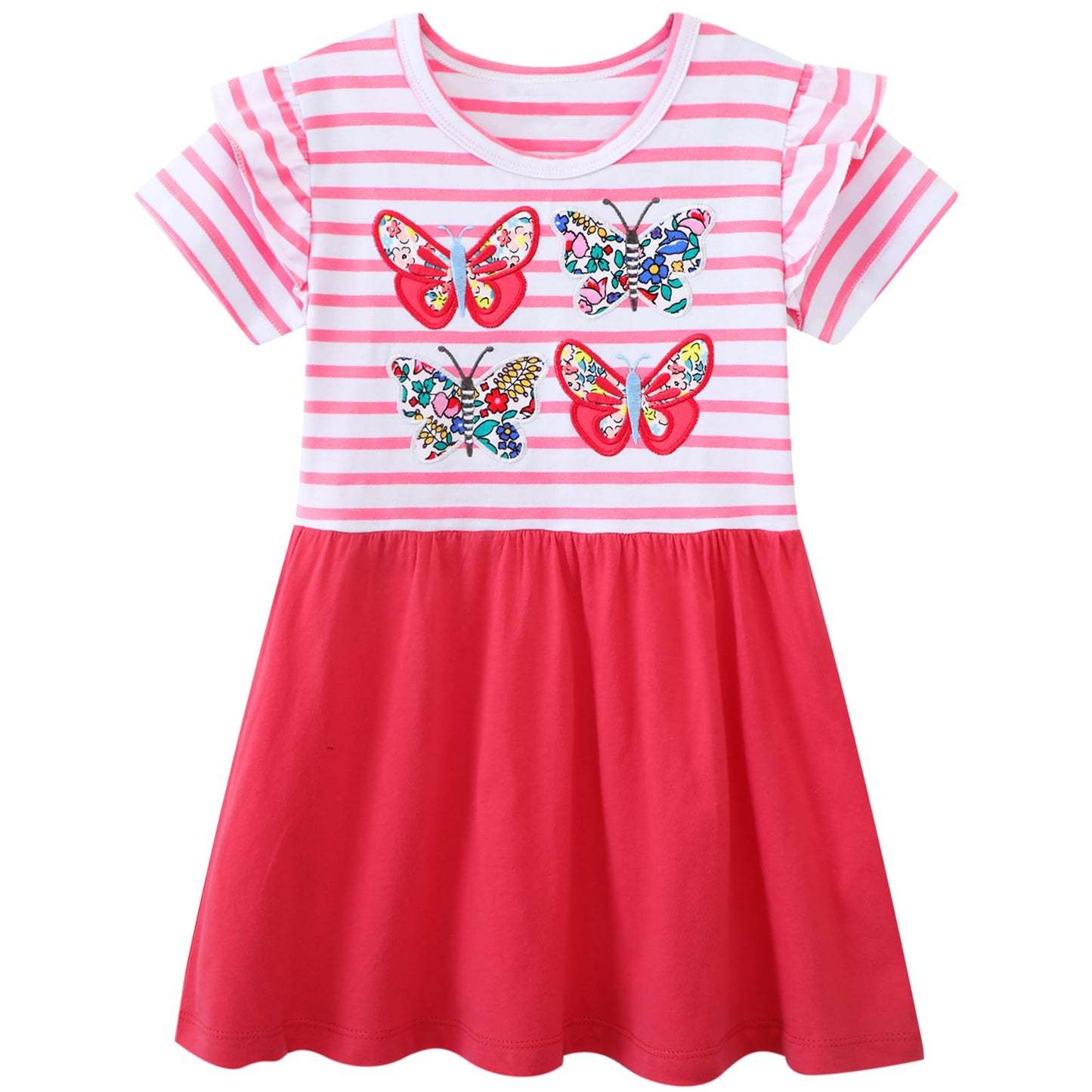FILOWA Kleider für Mädchen Kinder Einhorn Blumen Stickerei Herz Druck Tier Sommerkleid Cartoon Kinderkleider Embroider Baumwolle Mädchenkleid Lange/Ärmellos Lässige Geburtstag Kinderkleidung,Gr.92-128