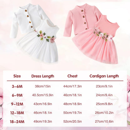 Toddler Baby Girl Dress and Cardigan Set Long Sleeve Cotton Princess Tutu Dresses with Outfits Coat